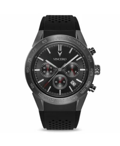 Vincero Mens Rogue Chronograph Watch In Gunmetal With Red Accents Silicone Strap