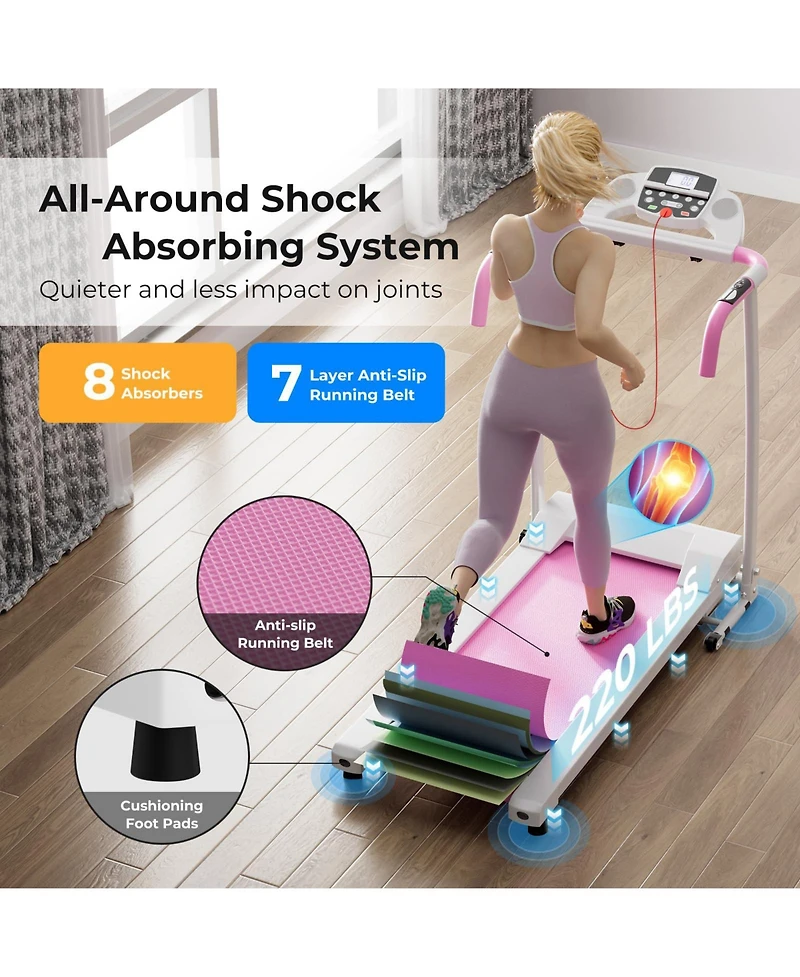 Foldable Treadmill, Freestanding Easy Assembly Folding Treadmill with 12 Preset Programs, Lcd Monitor, Built-in Wheels & Pulse Sensor, Portable Compac