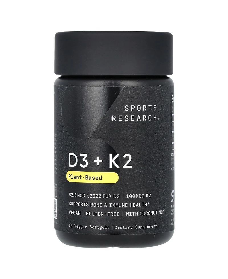 Sports Research D3 + K2 Plant-Based 62.5 mcg/100 mcg