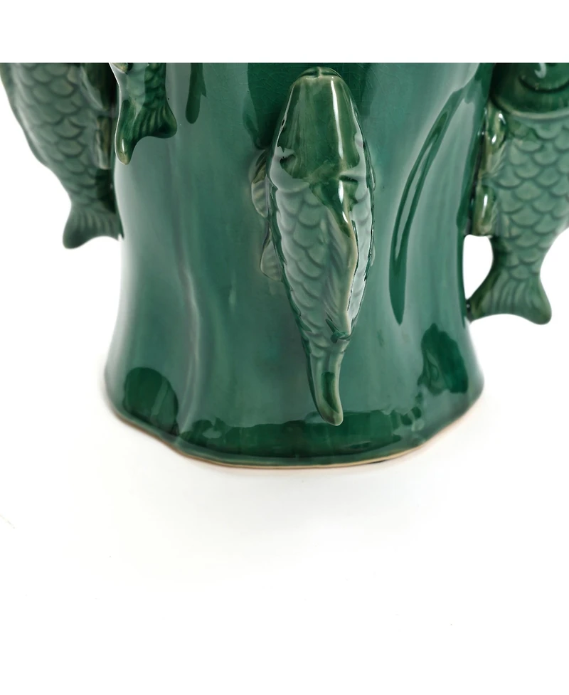 LuxenHome Marine Green Ceramic Fish 15.6-Inch Tall Vase