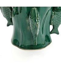 LuxenHome Marine Green Ceramic Fish 15.6-Inch Tall Vase