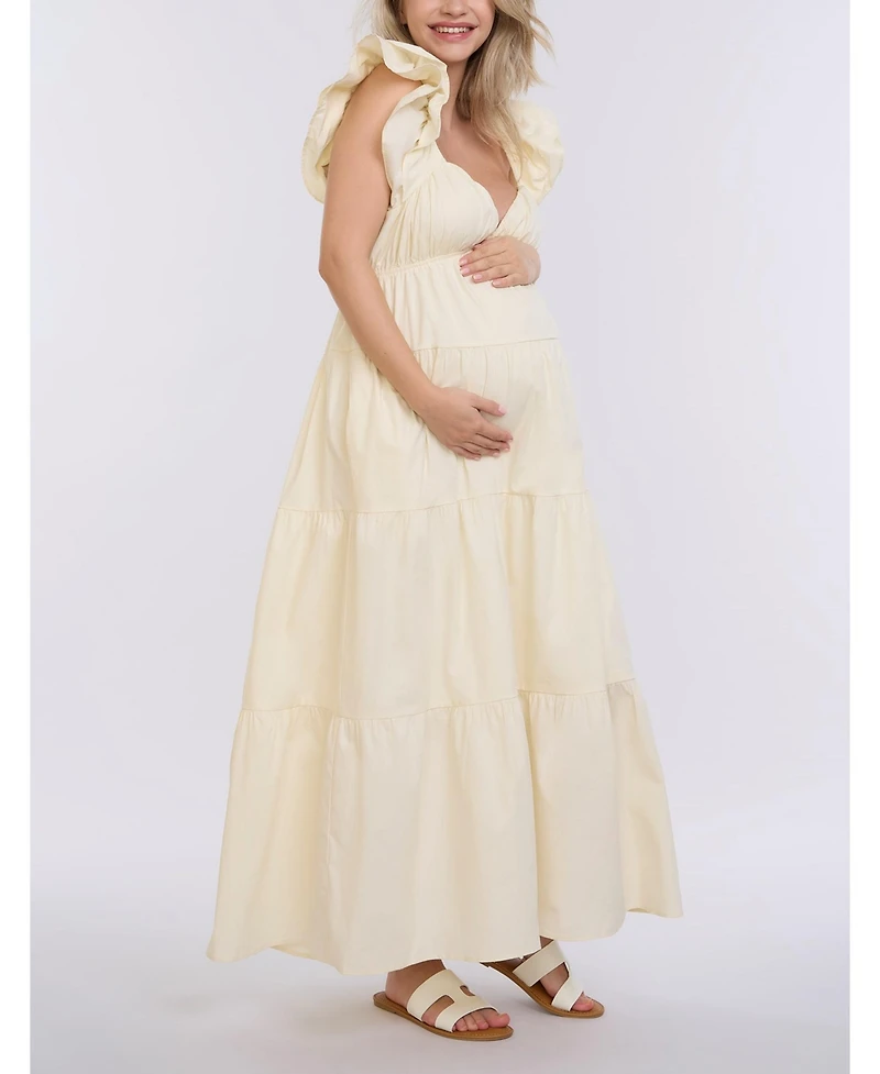 Motherhood Maternity Ruffle Sleeve Tie-Back Maxi Dress