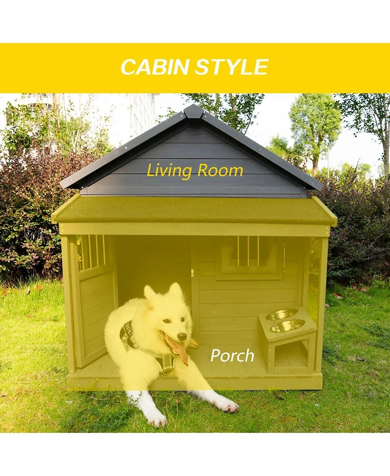 Solid wood asphalt roof dog house with large terrace for large dogs