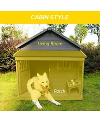 Solid wood asphalt roof dog house with large terrace for large dogs