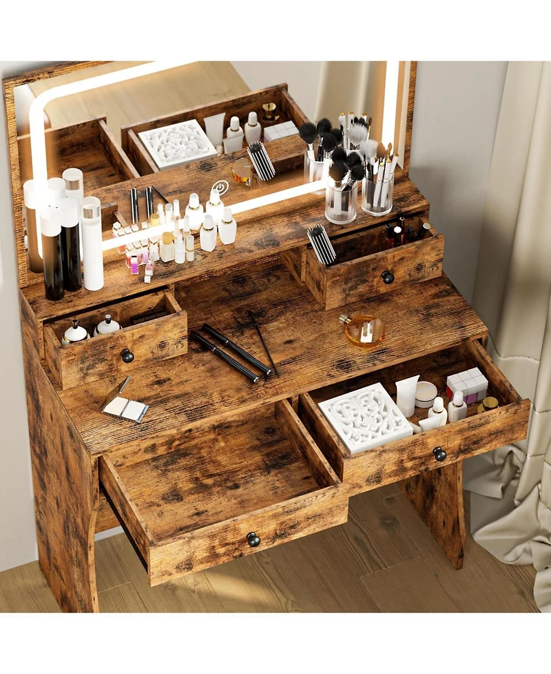 Vanity Desk Set with Led Lighted Mirror & Power Outlet, Makeup Vanity Table with 4 Drawers