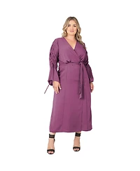 Standards & Practices Plus Ruched Long Sleeve Wrap Dress Maxi Length