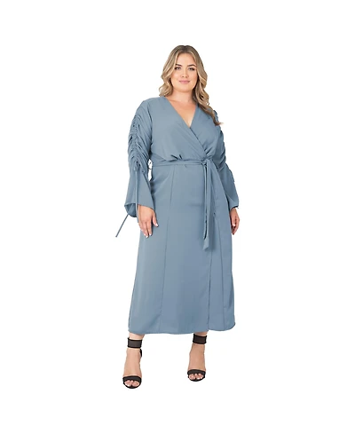 Standards & Practices Plus Ruched Long Sleeve Wrap Dress Maxi Length