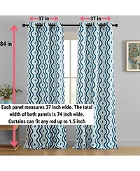 Hlc.me Tanner Ogee Ikatt Damask Patterned Window Grommet Curtains Bedroom - Light Blocking Darkening Window Panels, Set of 2 (Blue