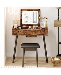 Flip Top Makeup Vanity Table with Drawers & Cabinet