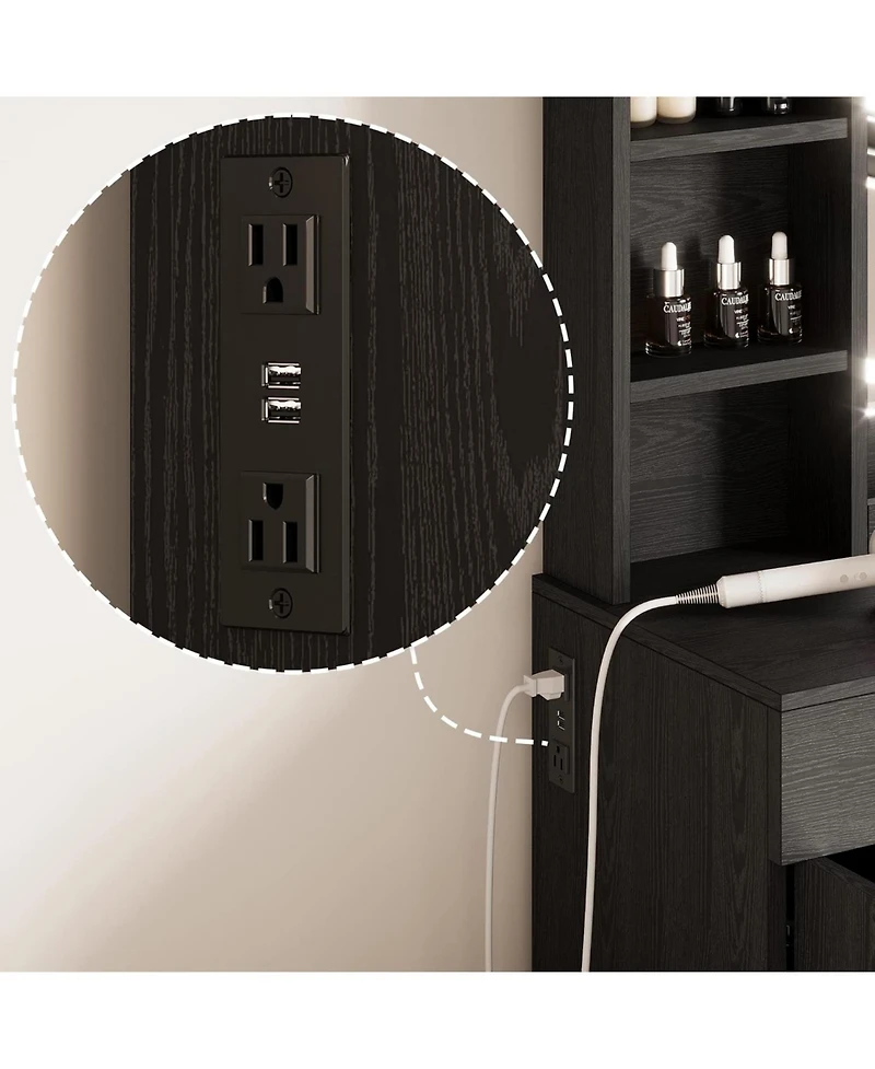 Vanity Desk with Led Lighted Mirror & Power Outlet