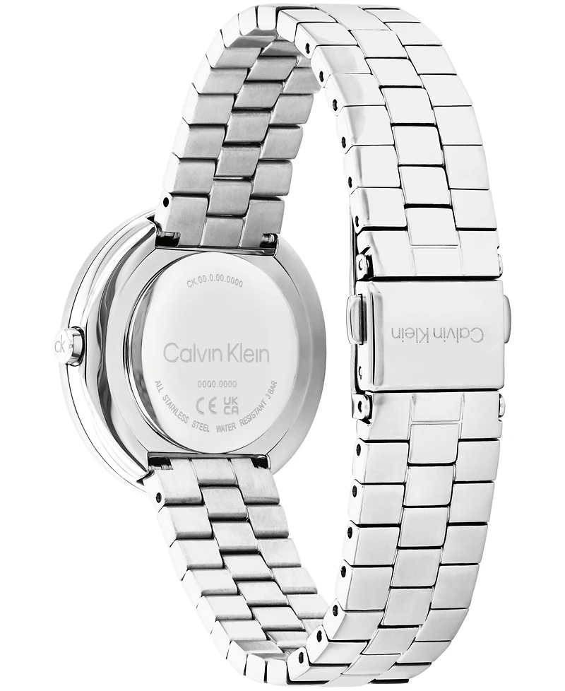 Calvin Klein Women's Twisted Bezel Silver Tone Stainless Steel Bracelet Watch, 34mm
