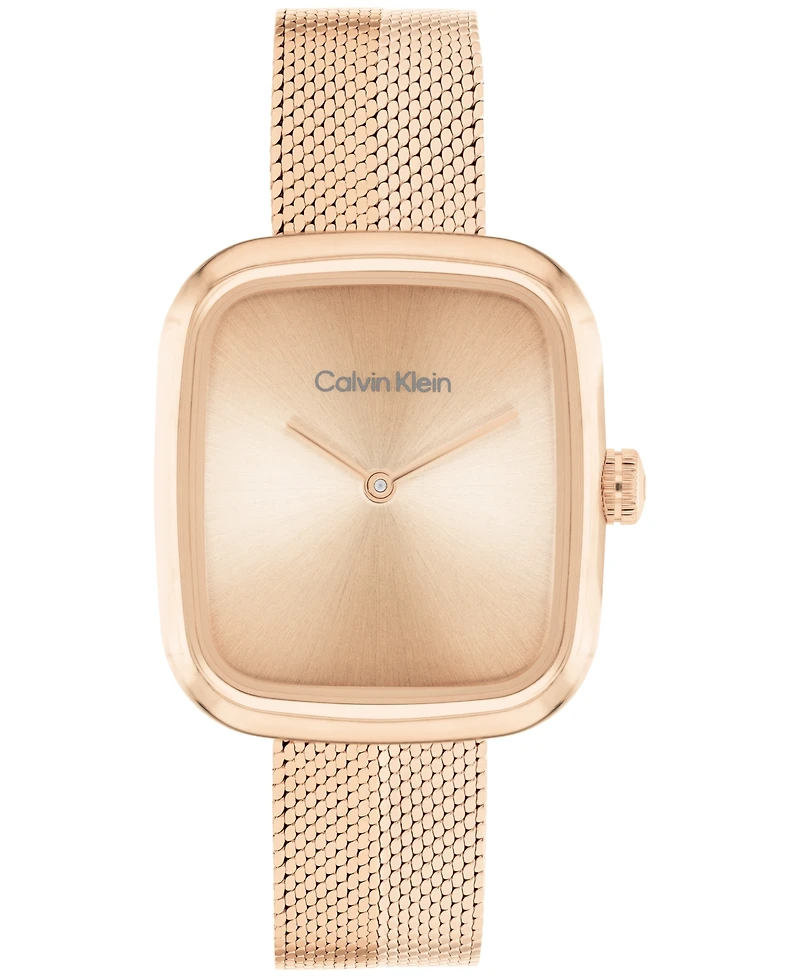 Calvin Klein Women's Adore Rose Gold Tone Stainless Steel Mesh Bracelet Watch, 30mm