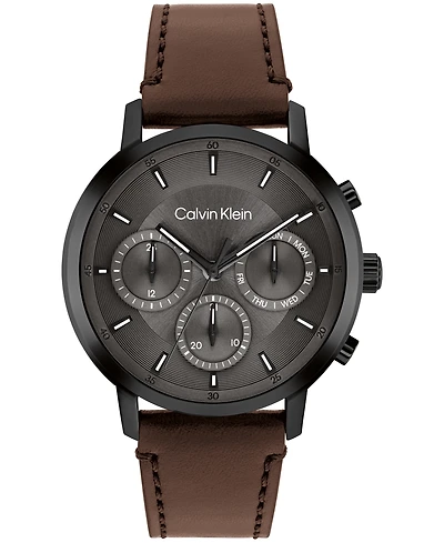Calvin Klein Men's Gauge Dark Brown Leather Strap Watch, 41mm