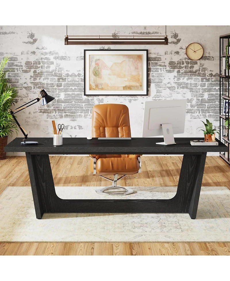 Tribesigns 70.87-Inch Executive Computer Desk: Large Home Office Desk with Solid Wooden Pedestal, Industrial Wood Study Writing Table, Workstation Bus