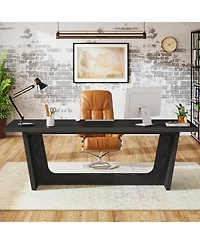 Tribesigns 70.87-Inch Executive Computer Desk: Large Home Office Desk with Solid Wooden Pedestal, Industrial Wood Study Writing Table, Workstation Bus