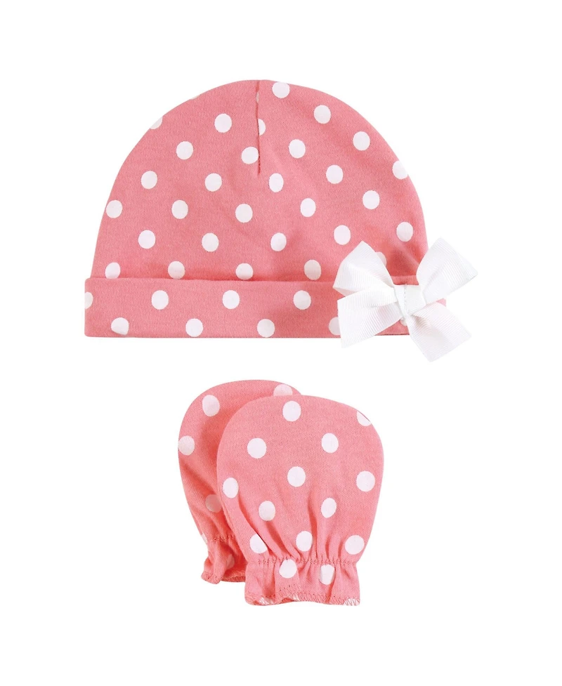 Hudson Baby Baby Girls Hudson Cotton Cap and Scratch Mitten Set, Butterfly Floral, 0-6 Months