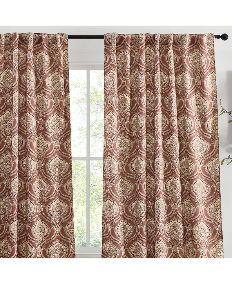 Hlc.me Messina Paisley Damask Patterned Back Tab Rod Pocket Curtains - Light Blocking Darkening Window Panels, Set of 2 (Spice Red