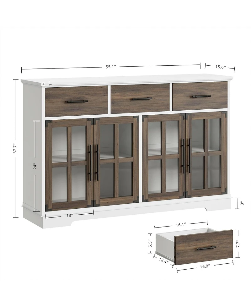 Buffet Cabinet with Storage, Farmhouse Coffee Bar Wood Liquor Cabinet for Kitchen