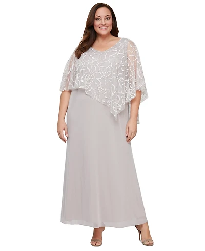 Sl Fashions Plus Asymmetrical Glitter Cape Gown