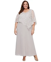 Sl Fashions Plus Asymmetrical Glitter Cape Gown