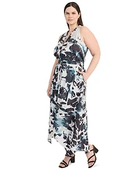 Maggy London Plus Size Printed Asymmetrical Midi Dress