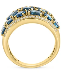 Effy London Blue Topaz (4-5/8 ct. t.w.) & Diamond (1/6 ct. t.w.) Cluster Ring in 14k Gold