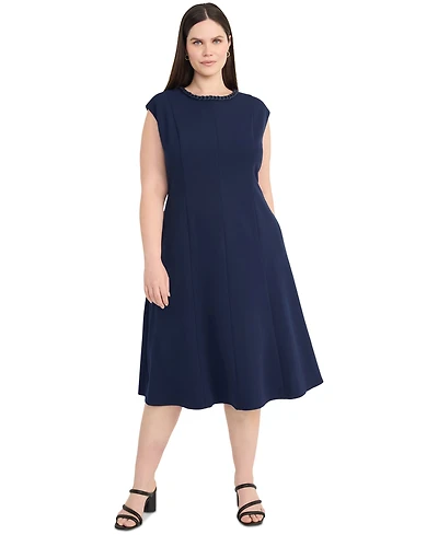 Maggy London Plus Size Chain-Trim Midi Fit & Flare Dress