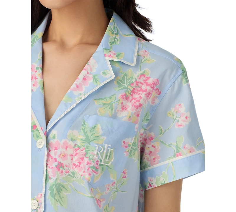Lauren Ralph Women's Notched-Collar Cropped Pajama Set