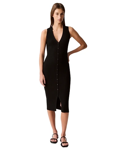Calvin Klein Jeans Women's Rib-Knit Sleeveless Midi Dress
