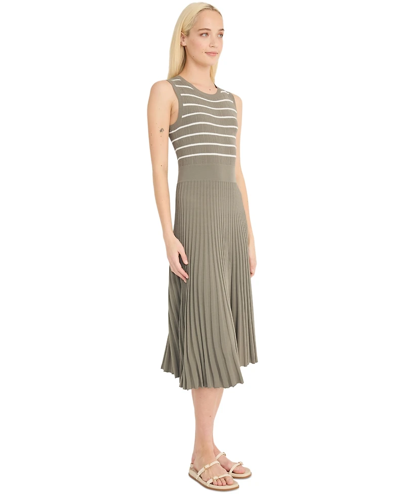 Luxely Women's Sleeveless Pleated Midi Sweater Dress