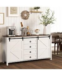 Homcom Farmhouse Sideboard Buffet Cabinet with Doors Distressed