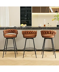 Dyhome 28 inch Bar Stools Set of 3, Modern Counter Height Bar Stools, 360° Swivel Suede Fabric Stool Chairs with Woven Back and Footrest