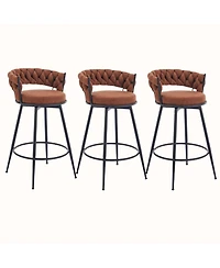 Dyhome 28 inch Bar Stools Set of 3, Modern Counter Height Bar Stools, 360° Swivel Suede Fabric Stool Chairs with Woven Back and Footrest
