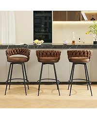 Dyhome 28 inch Bar Stools Set of 3, Modern Counter Height Stools, 360° Swivel Suede Fabric Stool Chairs with Woven Back and Footrest