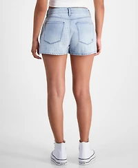 Indigo Rein Juniors' Gingham-Panel Mom Shorts