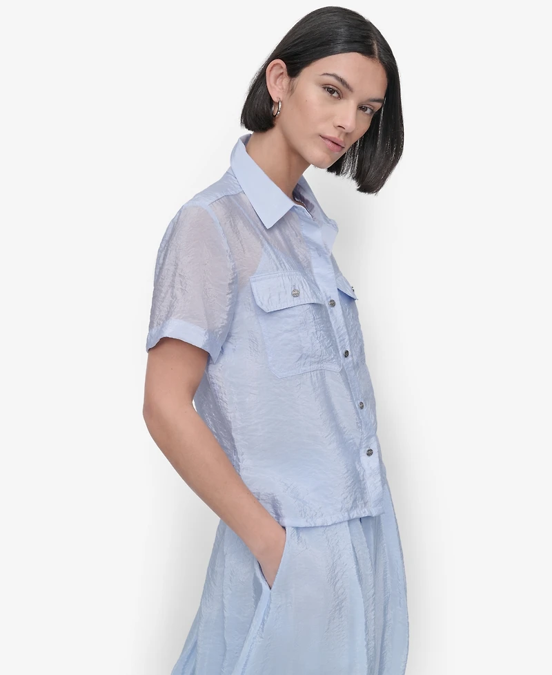 Dkny Women's Short-Sleeve Button-Front Tech Shirt