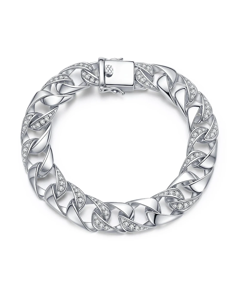 Men's Sterling Silver Iced Out Cubic Zirconia Miami Cuban Chain Bracelet
