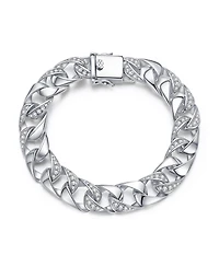 Men's Sterling Silver Iced Out Cubic Zirconia Miami Cuban Chain Bracelet