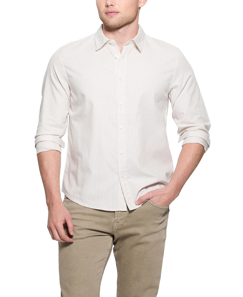 Guess Men's Relaxed Fit Long Sleeve Striped Button Front Oxford Shirt
