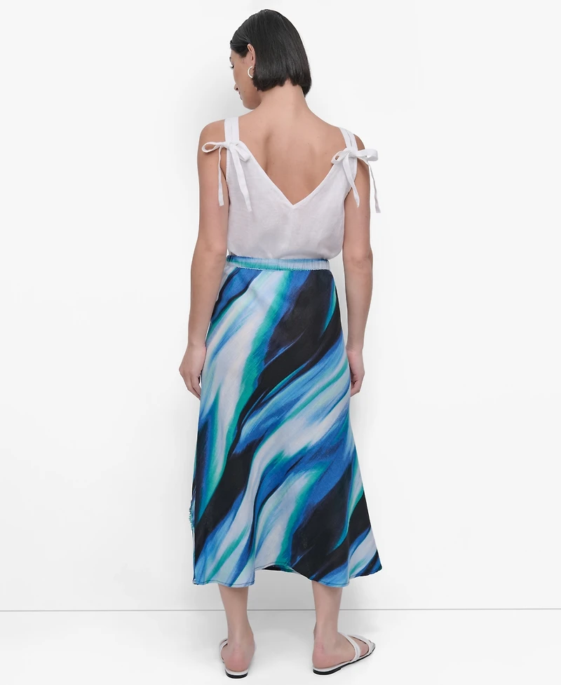 Dkny Women's Printed Fringe-Seam Midi Skirt