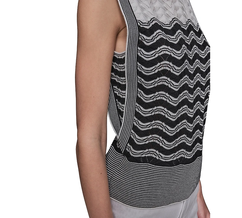 Karl Lagerfeld Paris Women's Geometric Pointelle Sleeveless Sweater