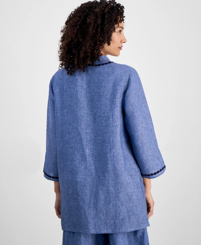 Charter Club Petite Embroidered Linen Tunic, Exclusively at Macy's