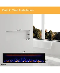 Smart 74" Wall-Mounted Electric Fireplace with Realistic Flame Effects, Dual Heating, and Alexa Compatibility