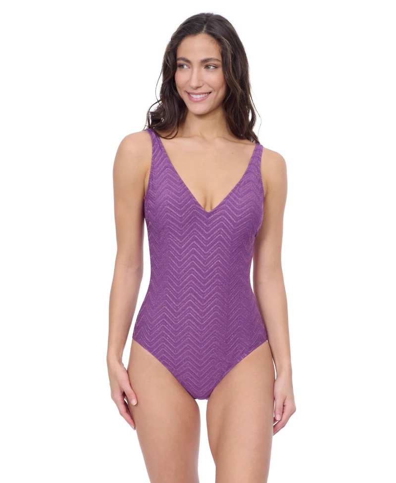 Profile by Gottex Women's Blend V Neck Texture One Piece