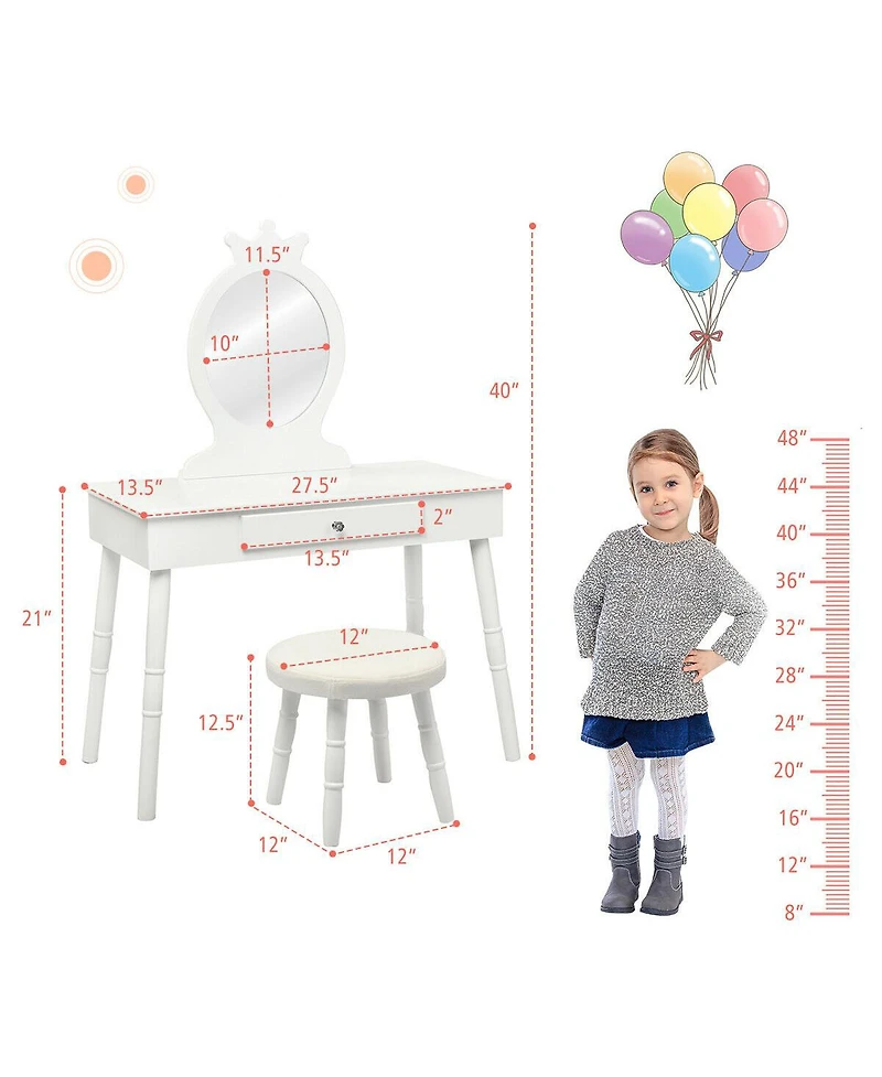 Gouun Kids Vanity Makeup Table & Chair Set Make Up Stool
