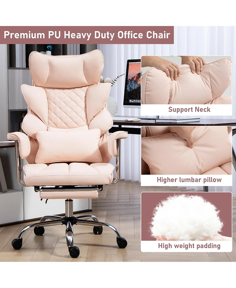 Dyhome Faux Leather Gaming Chair, Ergonomic High-Back Office Chair With Tilt and Swivel, Reclining Computer Desk for Women, Men