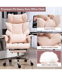 Dyhome Faux Leather Gaming Chair, Ergonomic High-Back Office Chair With Tilt and Swivel, Reclining Computer Desk for Women, Men