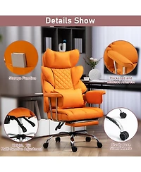 Dyhome Faux Leather Gaming Chair, Ergonomic High-Back Office Chair With Tilt and Swivel, Reclining Computer Desk for Women, Men