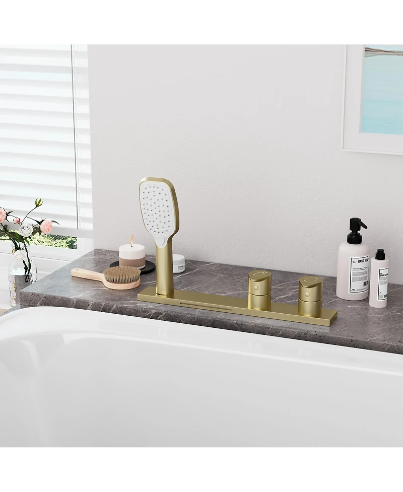 Modern 2-Function Bathtub Faucet Shower Set with Hot/Cold Pressure Balance Valve, Waterfall & Handheld Shower, cUPC Certified, Brushed Gold
