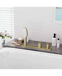 Modern 2-Function Bathtub Faucet Shower Set with Hot/Cold Pressure Balance Valve, Waterfall & Handheld Shower, cUPC Certified, Brushed Gold